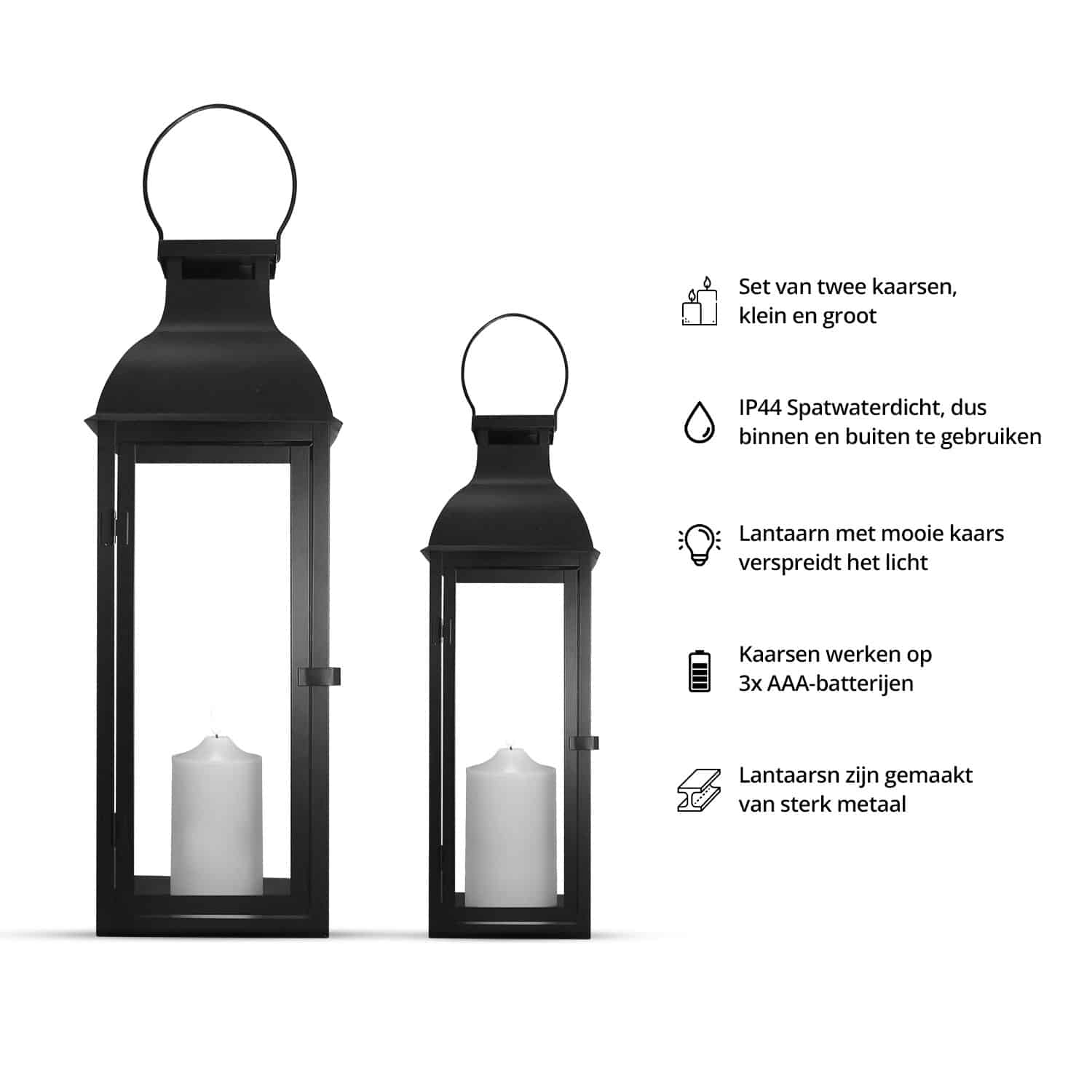 Kongming Lantaarns voor buiten, windlicht voor buiten, metaal en glas, graflantaarn, begraafplaats, weerbestendig, zwart, kaarsenhouder, lantaarn, decoratie voor tuin en begraafplaats (groot: 13 x 13