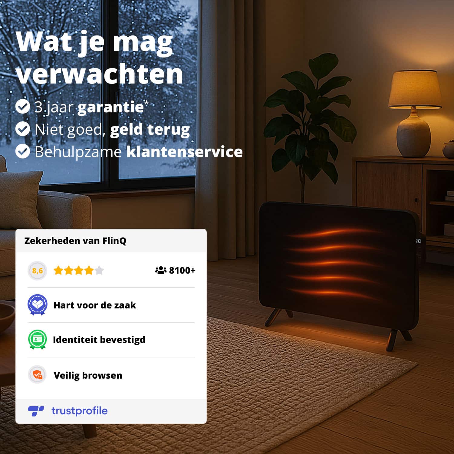 FlinQ 800W Slimme Infrarood Verwarming - Elektrische Verwarmingspaneel - Moderne Kachel - Geschikt voor Badkamer - Staand & Verplaatsbaar - Met Thermostaat - Wit Paneel