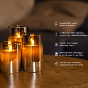 FlinQ Rechargeable LED Candles with Moving Flame - Smoked Glass - Image 2